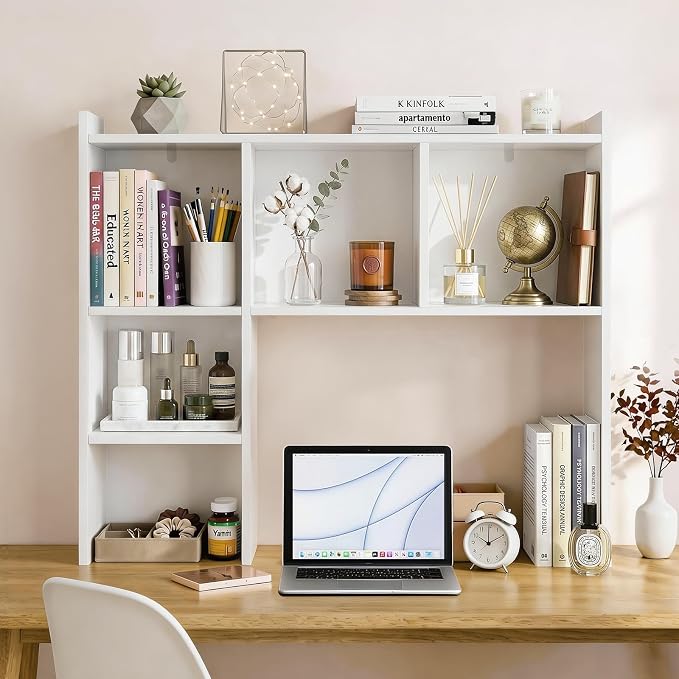 OOOK 35.5" L Dorm Desk Hutch White, Desktop Bookshelf - Image 3