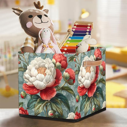 TropicalLife 13x13x13 Inch Large Fabric Storage Cube Retro Rose Foldable - Image 7