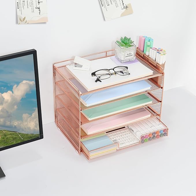 LEKETREE Desk Organizer and Accessories, 5-Tier Paper Letter Tray Organizer - Image 3