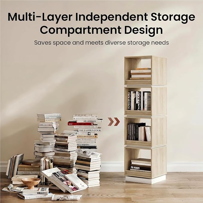 ModernMate 4-Tier Rotating Bookshelf Tower, 360° Spinning Wood Narrow Tall Book - Image 7
