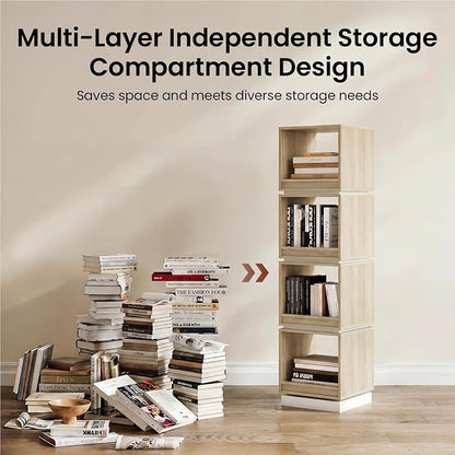 ModernMate 4-Tier Rotating Bookshelf Tower, 360° Spinning Wood Narrow Tall Book - Image 7