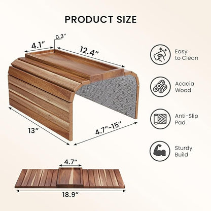 Sofa Arm Tray, Acacia Wood Folding Couch Arm Tray, Sofa Armrest Trays - Image 6