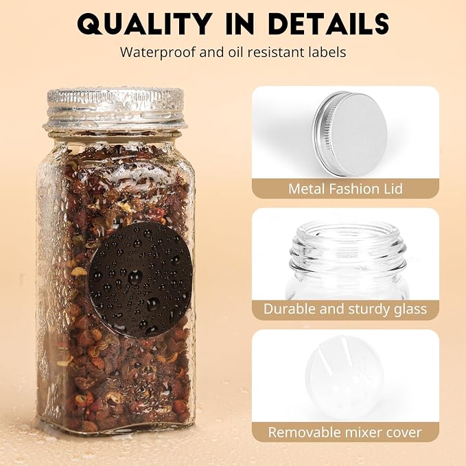 12Pcs Spice Jars with Label, 4oz Empty Square Seasoning Containers, Spice Jars - Image 3