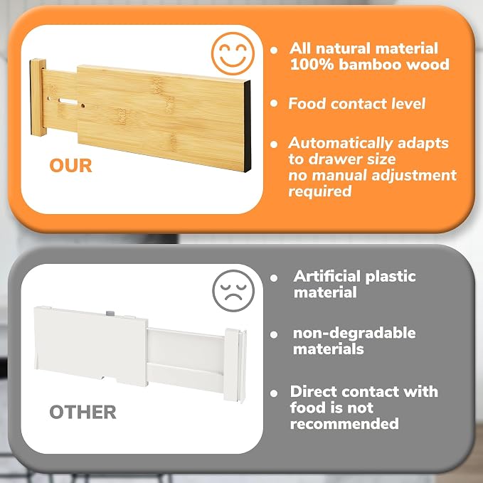 BAMEOS 4" High Bamboo Drawer Dividers - Image 3