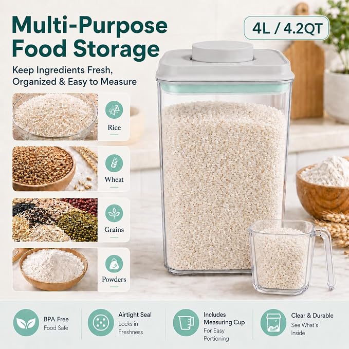 POP Airtight Flour-Rice Food-Storage Container - 4L/4.2Qt Jar - Image 2