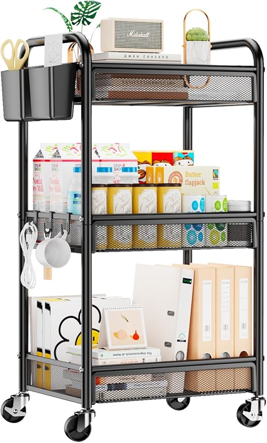 YASONIC 3 Tier Rolling Cart – Metal Utility Storage Carts by YASONIC