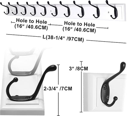 Dseap Coat Rack Wall Mounted: 10-Hooks, 38-1/4" Long, Wood Coat Hooks Wall - Image 2