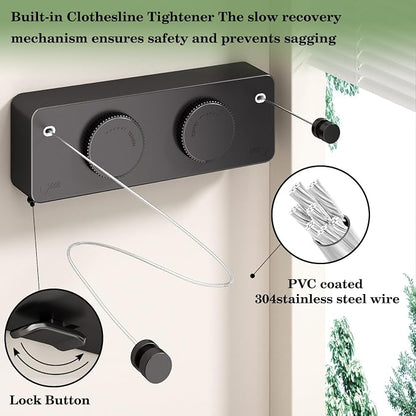 Danpoo Retractable Clothesline, Anti-Sag Adjustable Knob Heavy-Duty Clothes Line - Image 2
