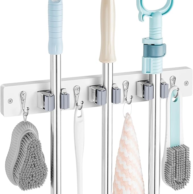 White Mop Broom Holder Wall Mount by OUTNILI