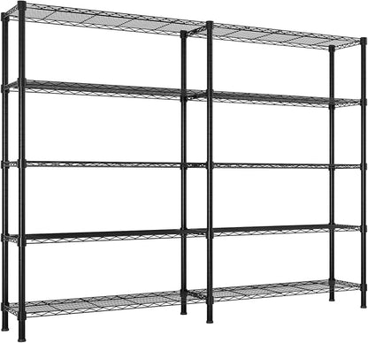 Black 5-Tier Double Row Adjustable Display Rack – Heavy Duty Iron Shelving Unit by Unknown