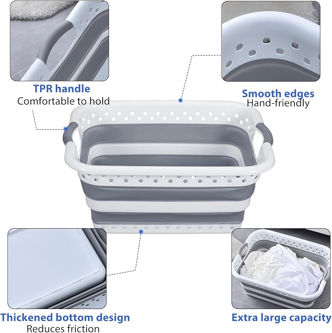 Monozuki Collapsible Plastic Laundry Basket 11.1 gallon Eco-recycled material - Image 3