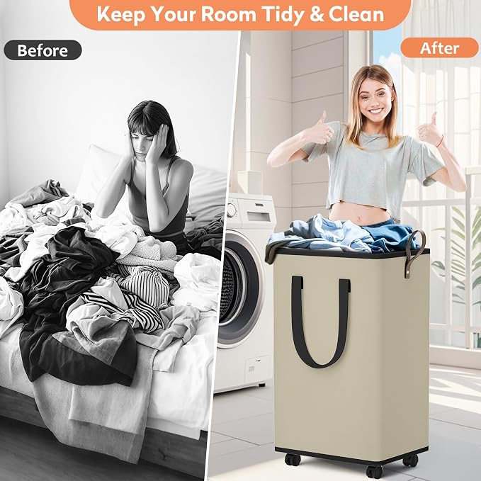 SpaceTrove Laundry Basket with Wheels, Collapsible Laundry Baskets, Laundry - Image 5