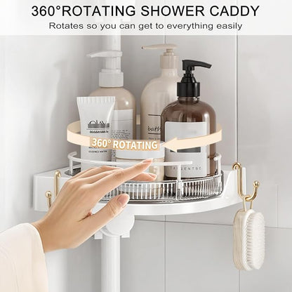 shuang qing 360° Rotating Corner Shower Caddy Tension Pole Organizer - Image 3