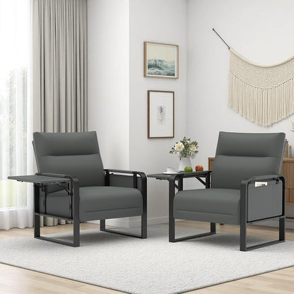 Upholstered Accent Sofas Set of 2, Modern Faux Leather Sofa Chairs by Tbillionnext
