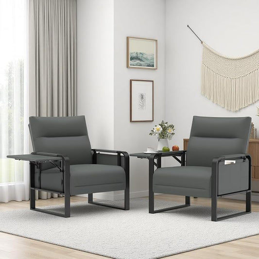 Upholstered Accent Sofas Set of 2, Modern Faux Leather Sofa Chairs by Tbillionnext