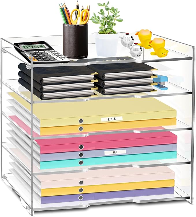 KKU 5 Tier Clear Acrylic Desk Organizer, Letter Tray Paper File Desk Organizer by KKU