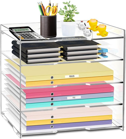 KKU 5 Tier Clear Acrylic Desk Organizer, Letter Tray Paper File Desk Organizer by KKU