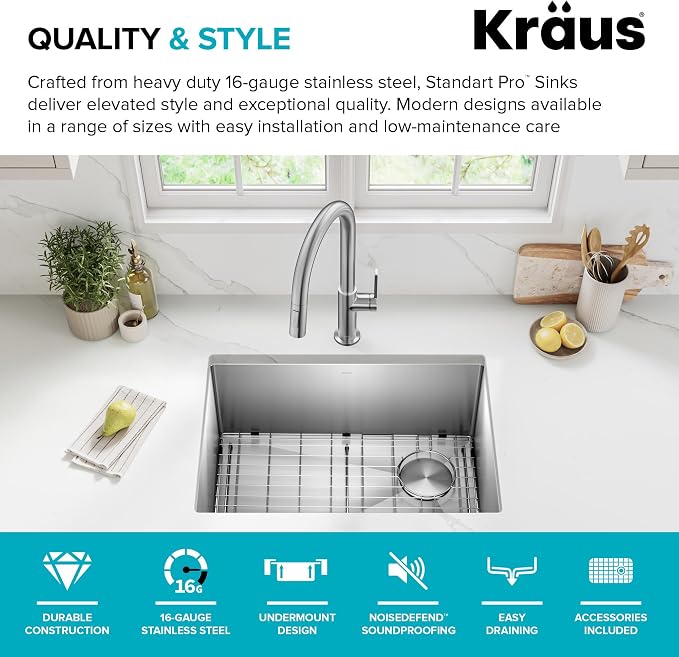 Kraus KHU111-25 Standart PRO 16 Gauge Undermount Single Bowl Stainless Steel - Image 4