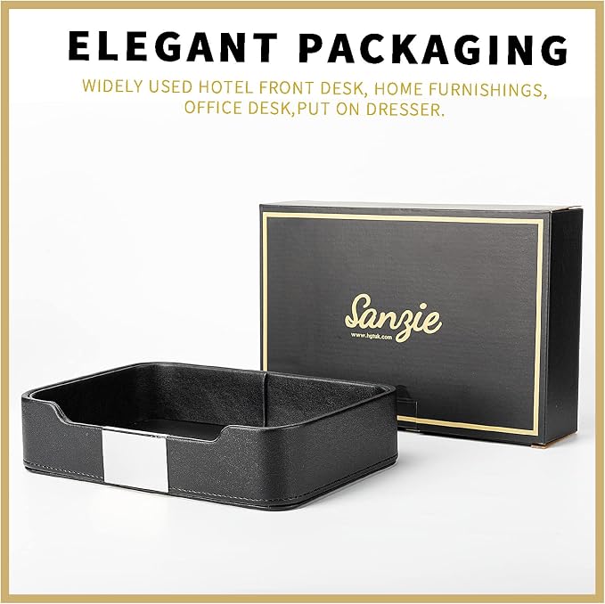 SANZIE Luxury Leather Tray Desktop Storage Catchall Organizer Decorative Tray - Image 4