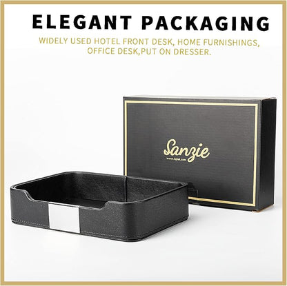 SANZIE Luxury Leather Tray Desktop Storage Catchall Organizer Decorative Tray - Image 4