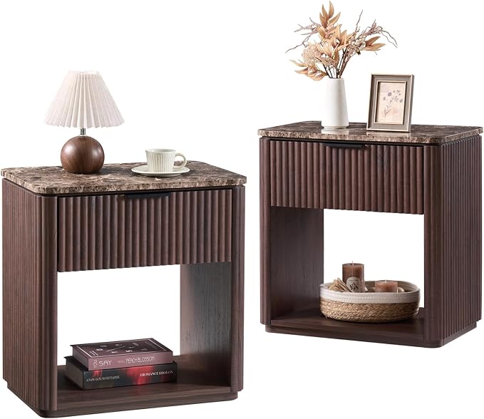 Fluted Nightstand Set of 2, Bedside Table by DelArk