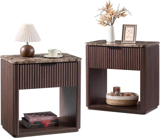 Fluted Nightstand Set of 2, Bedside Table by DelArk