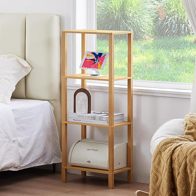 YUFAM 4 Tier Small Bookshelf, Narrow Tall Shelf, Wooden Book Shelf, Natural | - Image 7