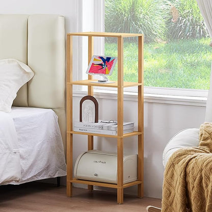 YUFAM 4 Tier Small Bookshelf, Narrow Tall Shelf, Wooden Book Shelf, Natural | - Image 7