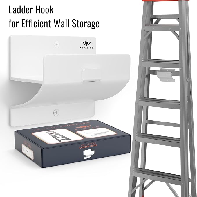 White Ladder Hooks for Garage Wall - Image 2