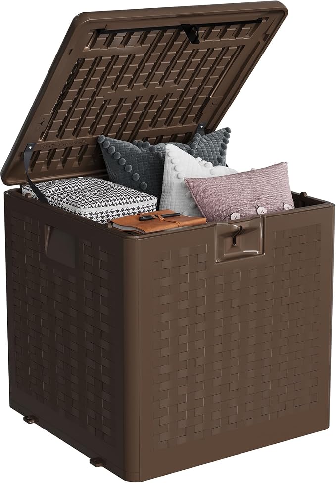 28 Gallon Outdoor Storage Box, Large Resin Deck Box by BouPower