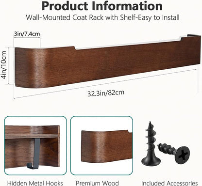 Coat Rack Wall Mount with Hidden Hooks Modern Key Holder Wood Entryway Hook - Image 3