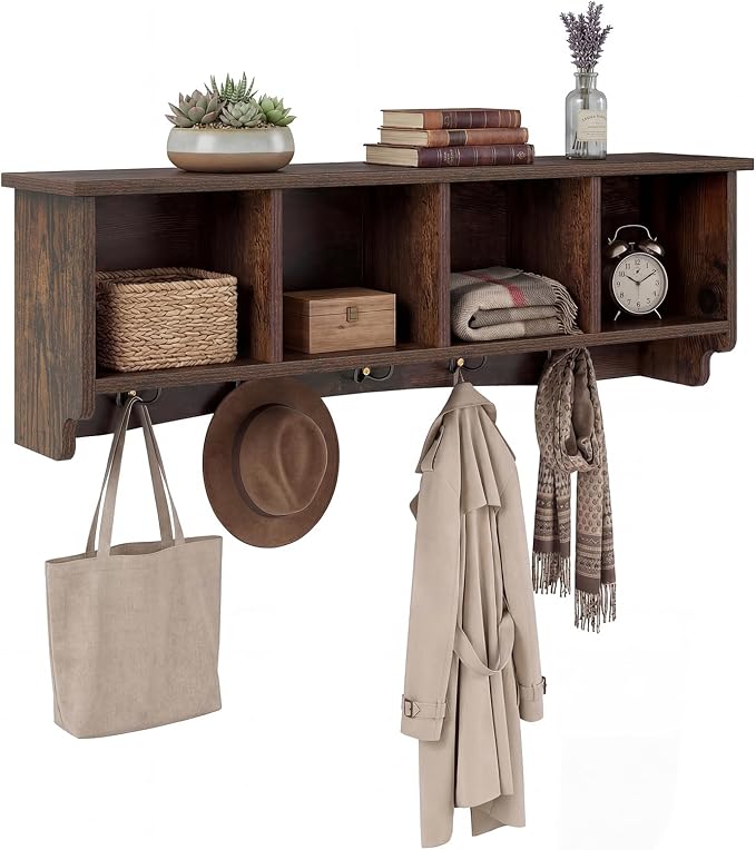 Giantex Wall Mounted Coat Rack, 28.5'' Wooden Floating Shelf by Giantex