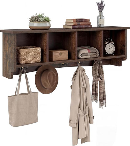 Giantex Wall Mounted Coat Rack, 28.5'' Wooden Floating Shelf by Giantex