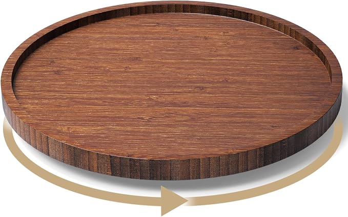 Lazy Susan Organizer for Kitchen, Bamboo Turntable for Cabinet, Middle（Brown） by VERTORGAN