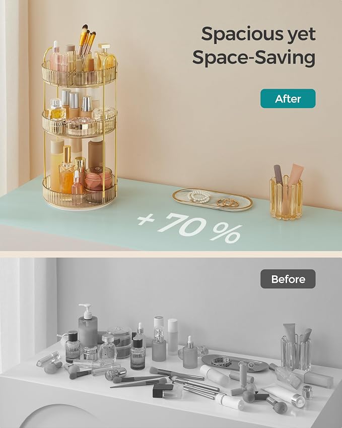SONGMICS Makeup Organizer, 3-Tier Round Rotating Skincare Organizer Countertop - Image 7