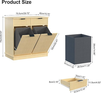Natural Double Tilt Out Laundry Hamper Cabinet Laundry Basket Cabinet Hidden - Image 2