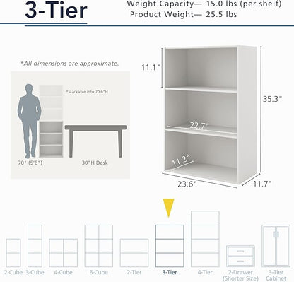 Homes: Inside + Out Apexa 3-Tier Cube Storage Organizer Shelves, Stackable Wood - Image 3