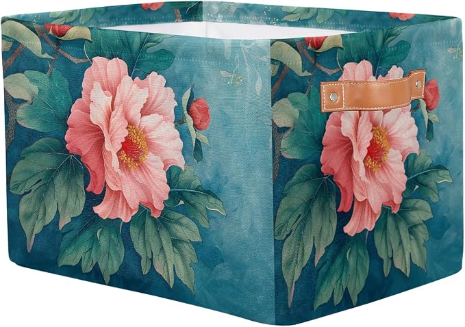 Pardick Basket Storage Bins Flower Floral Teal Rectangle Cube Basket Box Kids - Image 2