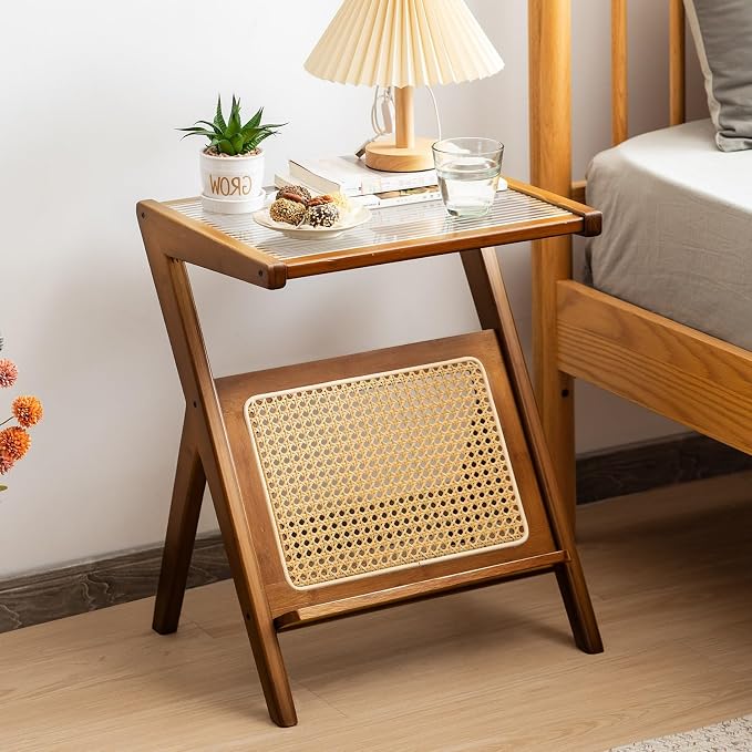 Giantex Rattan Side Table, Boho Nightstand - Image 8