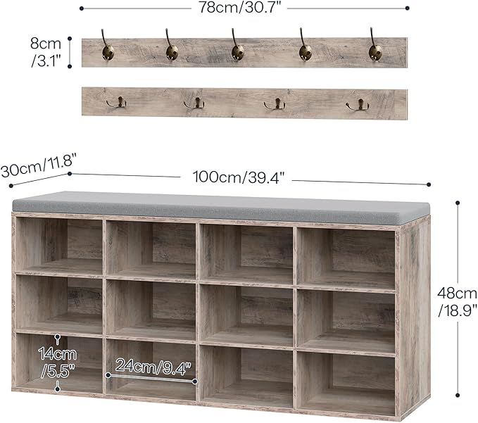 HOOBRO Shoe Storage Bench with Cushion, 39.4" L Entryway Bench with 12 Cubbies - Image 3