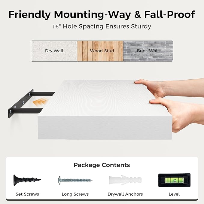 White Floating Shelves 36 Inch Long, 12 Inch Deep Floating Shelves - Image 7