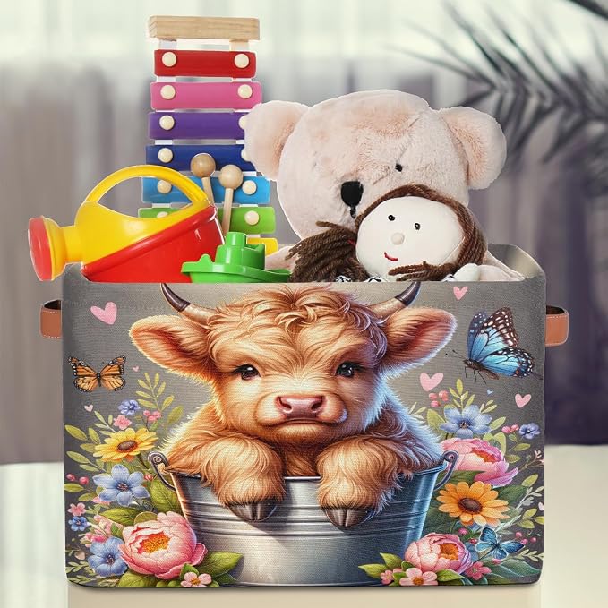 Basket Storage Bins Alpine Cattle Cow Flower Rectangle Cube Basket Box Kids - Image 3