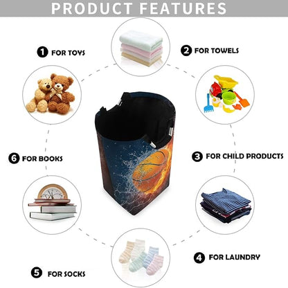 Basketball With Fire And Water Large Capacity Laundry Hamper Basket - Image 4