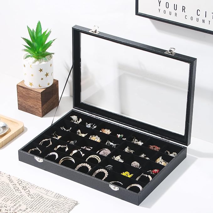 Coward Ring Earring Jewelry Organizer Box, 35 Grids Dustproof Display Holder - Image 5