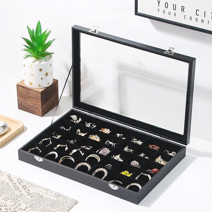 Coward Ring Earring Jewelry Organizer Box, 35 Grids Dustproof Display Holder - Image 5