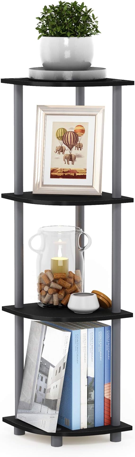 Furinno Turn-N-Tube Corner Shelf, 4-Tier Corner Bookshelf, Display Storage - Image 4