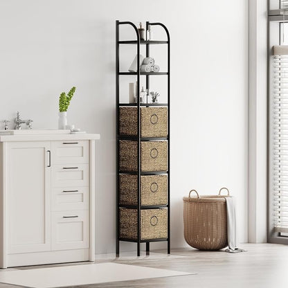 Zhongma Bathroom Storage Tower, 7-Tier Narrow Bookcase w/Baskets - Image 2