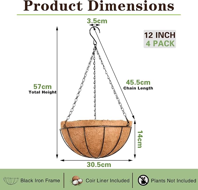 EIMQUVW Outdoor Metal Hanging Planters Basket Hanging Baskets - Image 4