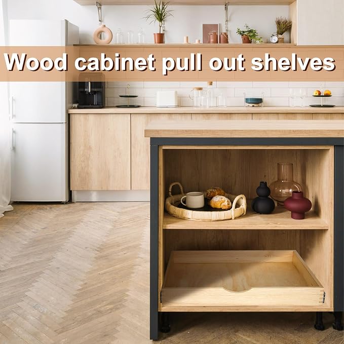 Menkxi 2 Set Pull out Tray Cabinet Organizer Wooden Pull Drawers storage Slide - Image 5