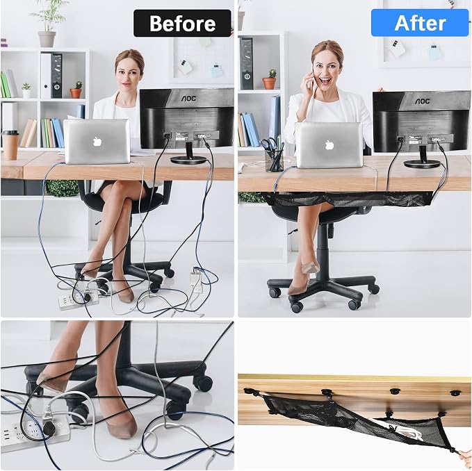 ZZM Privacy Mesh Cable Manager, Under Desk Wire Net, 26 x 10 Inches - Image 2